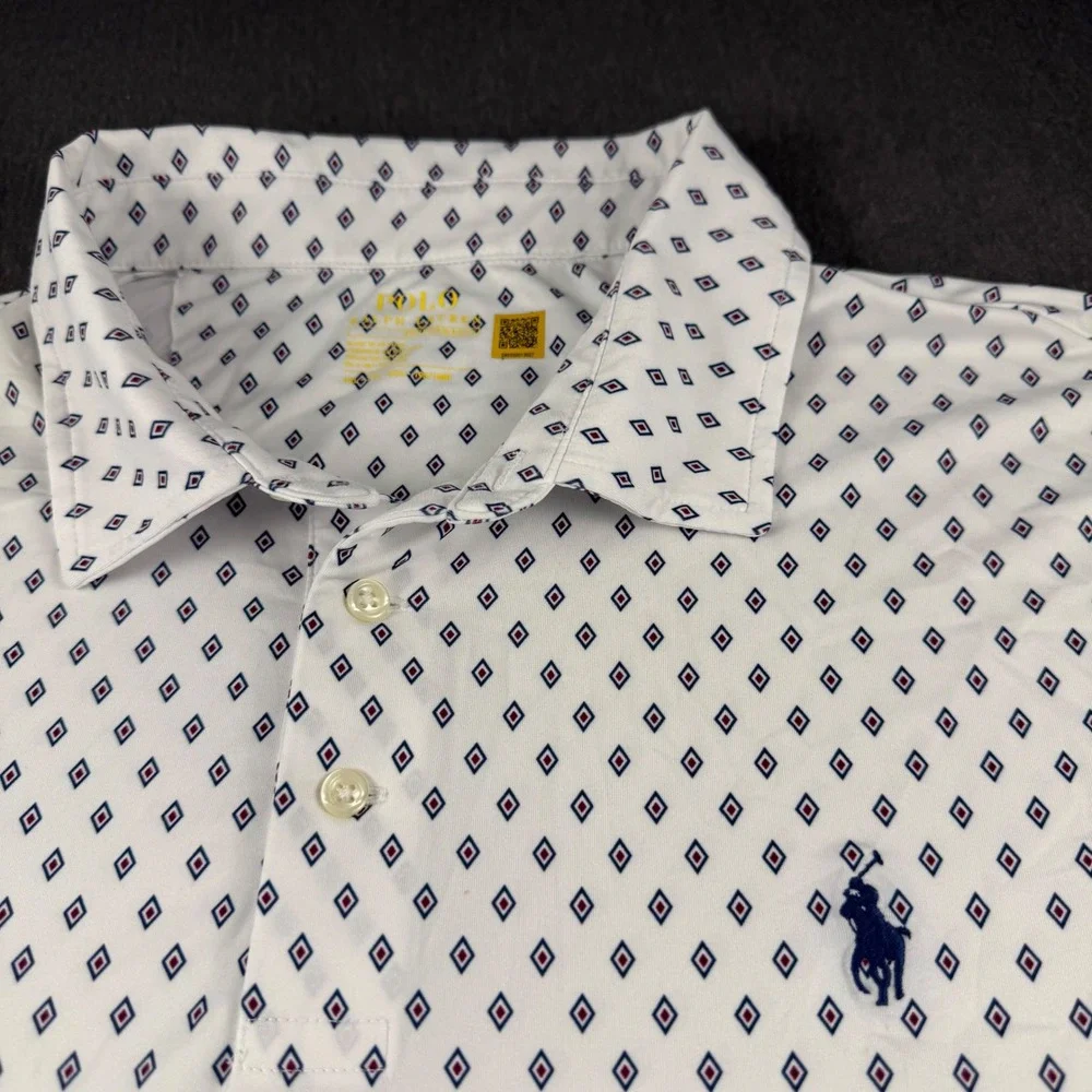 Polo Ralph Lauren Performance Shirt Mens XXL White Blue Red Diamond Golf Polo